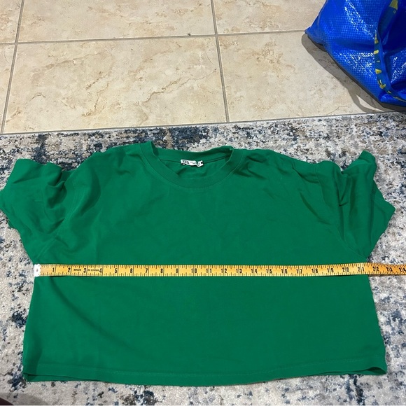 Zara Green Cropped Short Sleeve Crew Neck Top Size Large - Picture 4 of 7